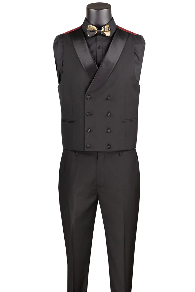 Men's Shiny Paisley Jacquard Vested Wedding & Prom Tuxedo in Black & Gold - Image 3