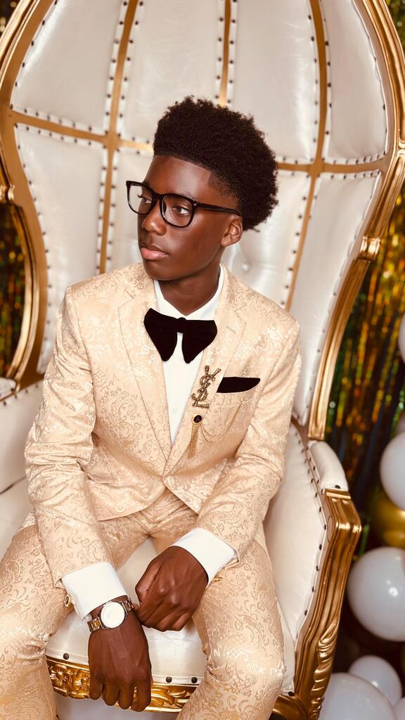 Men's Slim Fit Shiny Paisley Prom & Wedding Suit in Beige - Image 3