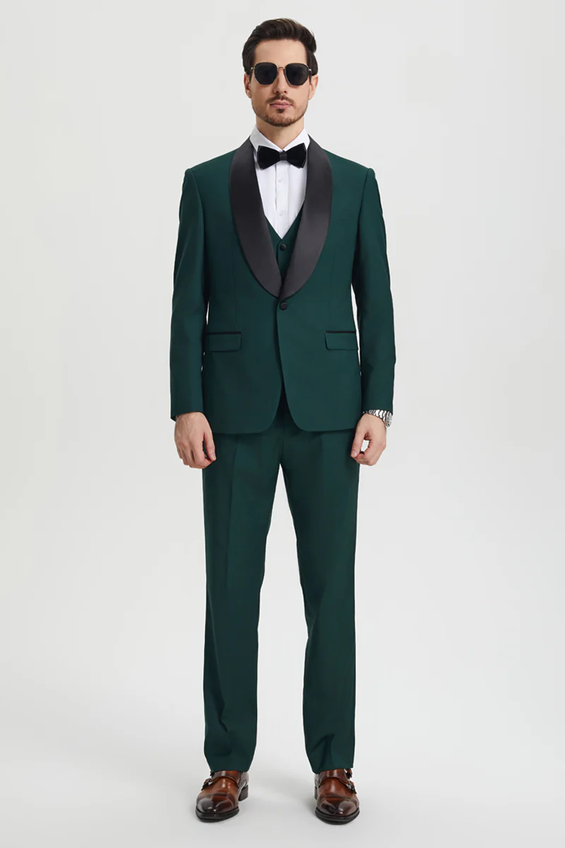 Men's Stacy Adams Vested One Button Shawl Lapel Designer Tuxedo in Hunter Green - Image 3