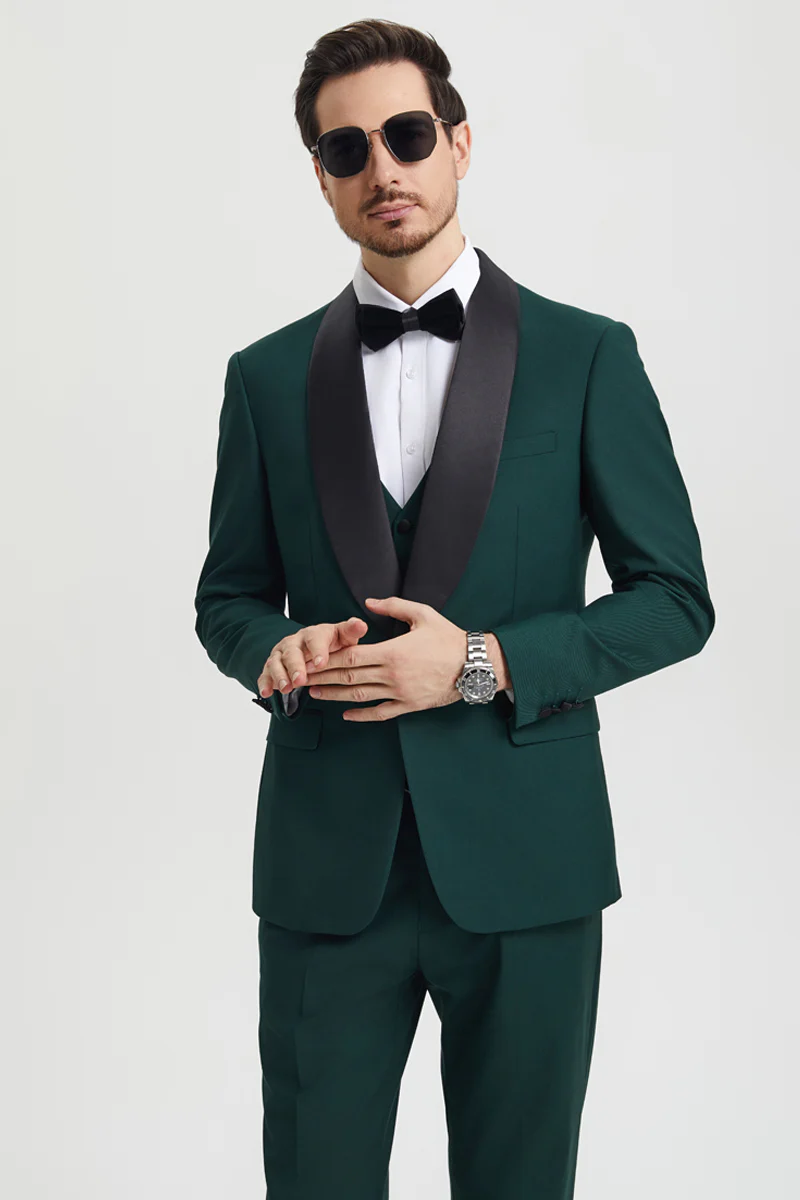 Men's Stacy Adams Vested One Button Shawl Lapel Designer Tuxedo in Hunter Green - Image 6