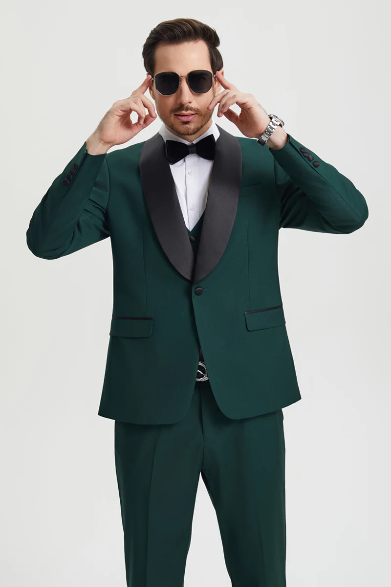 Men's Stacy Adams Vested One Button Shawl Lapel Designer Tuxedo in Hunter Green - Image 7