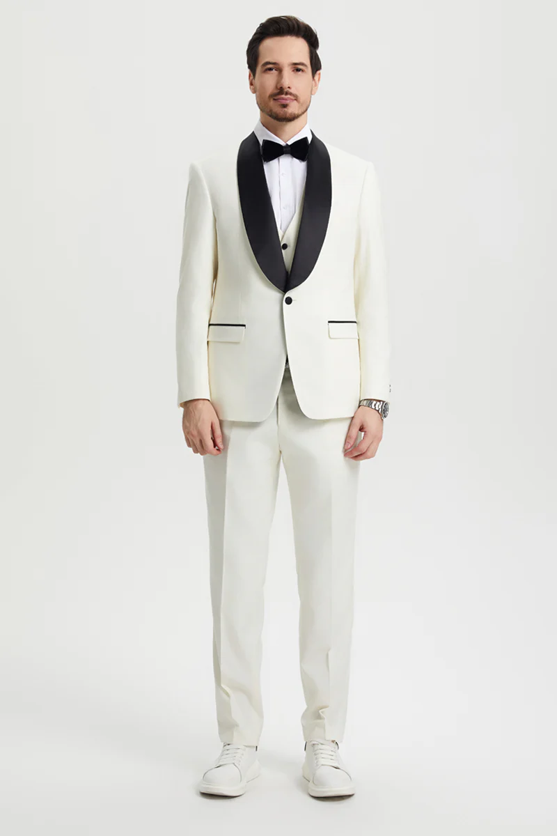 Men's Stacy Adams Vested One Button Shawl Lapel Designer Tuxedo in Ivory - Image 3