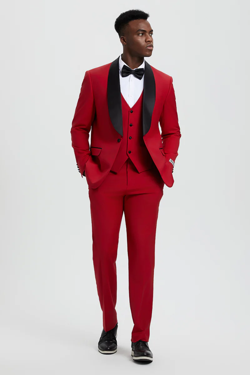 Men's Stacy Adams Vested One Button Shawl Lapel Designer Tuxedo in Red - Image 3