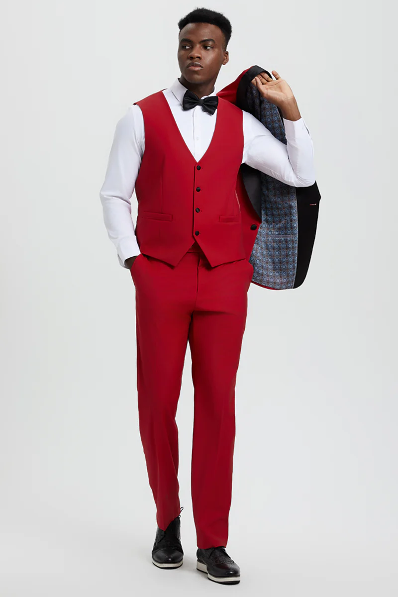 Men's Stacy Adams Vested One Button Shawl Lapel Designer Tuxedo in Red - Image 4