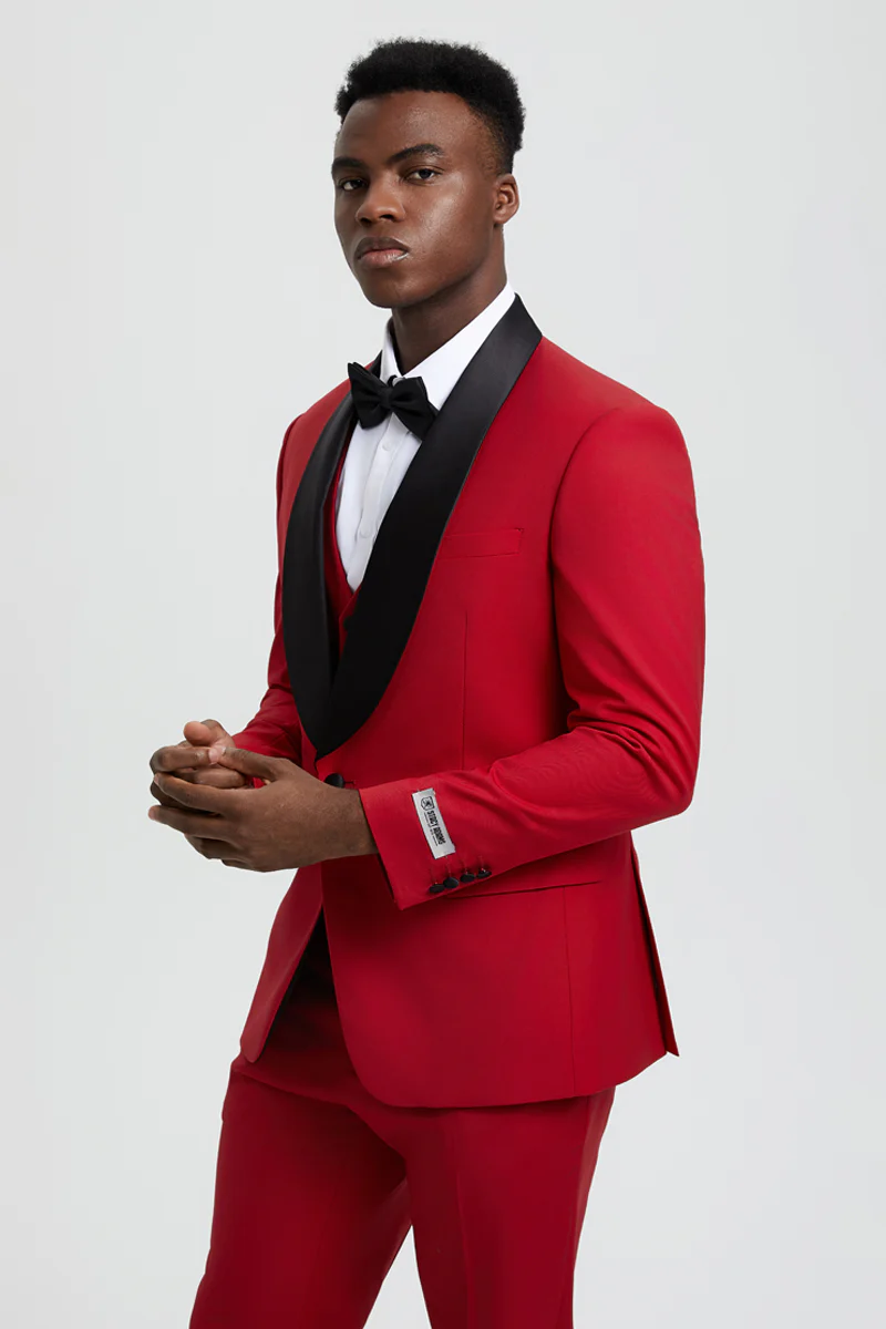 Men's Stacy Adams Vested One Button Shawl Lapel Designer Tuxedo in Red - Image 5