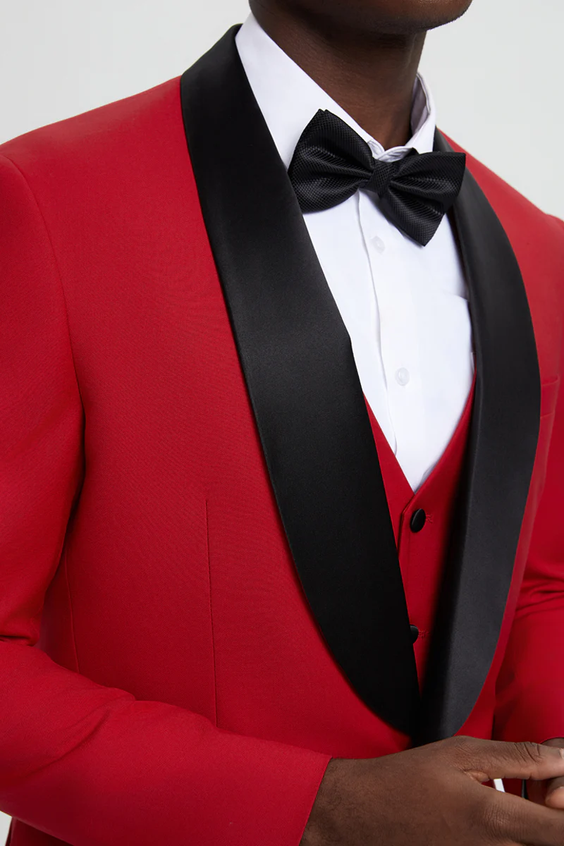 Men's Stacy Adams Vested One Button Shawl Lapel Designer Tuxedo in Red - Image 7