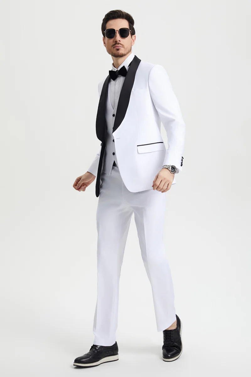 Men's Stacy Adams Vested One Button Shawl Lapel Designer Tuxedo in White - Image 3