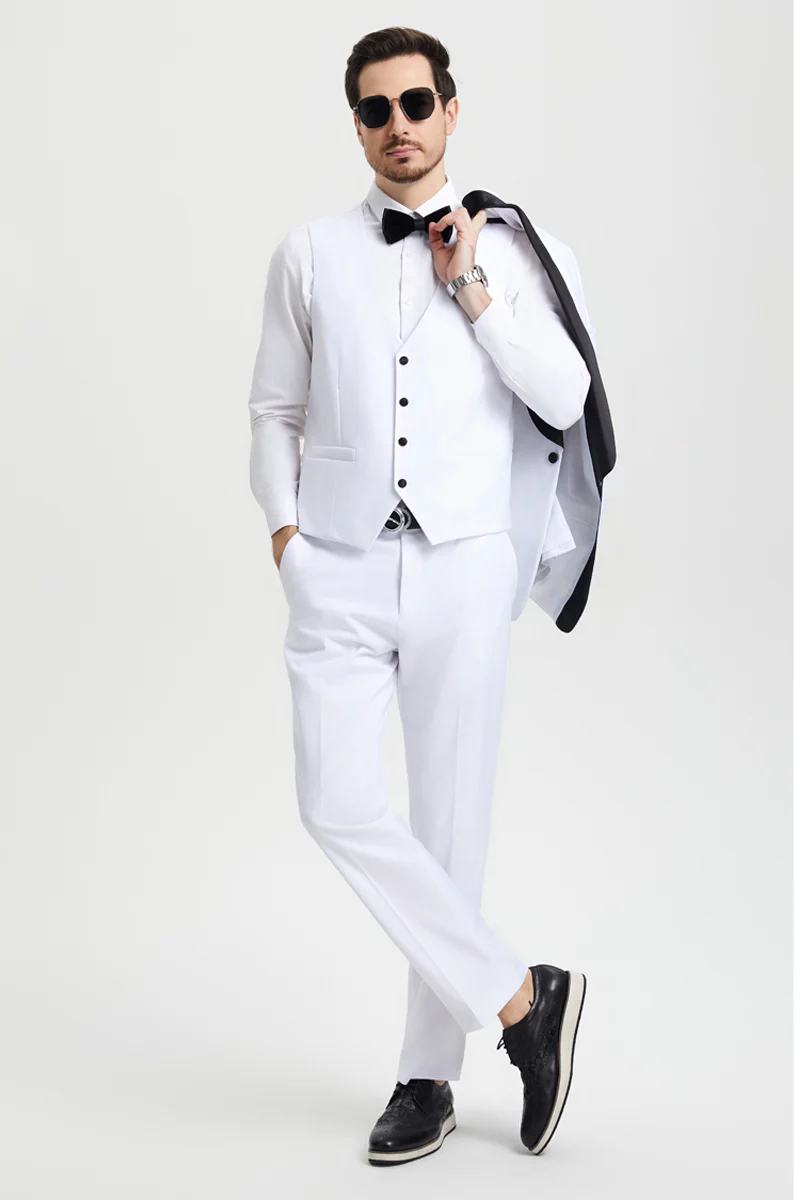 Men's Stacy Adams Vested One Button Shawl Lapel Designer Tuxedo in White - Image 4