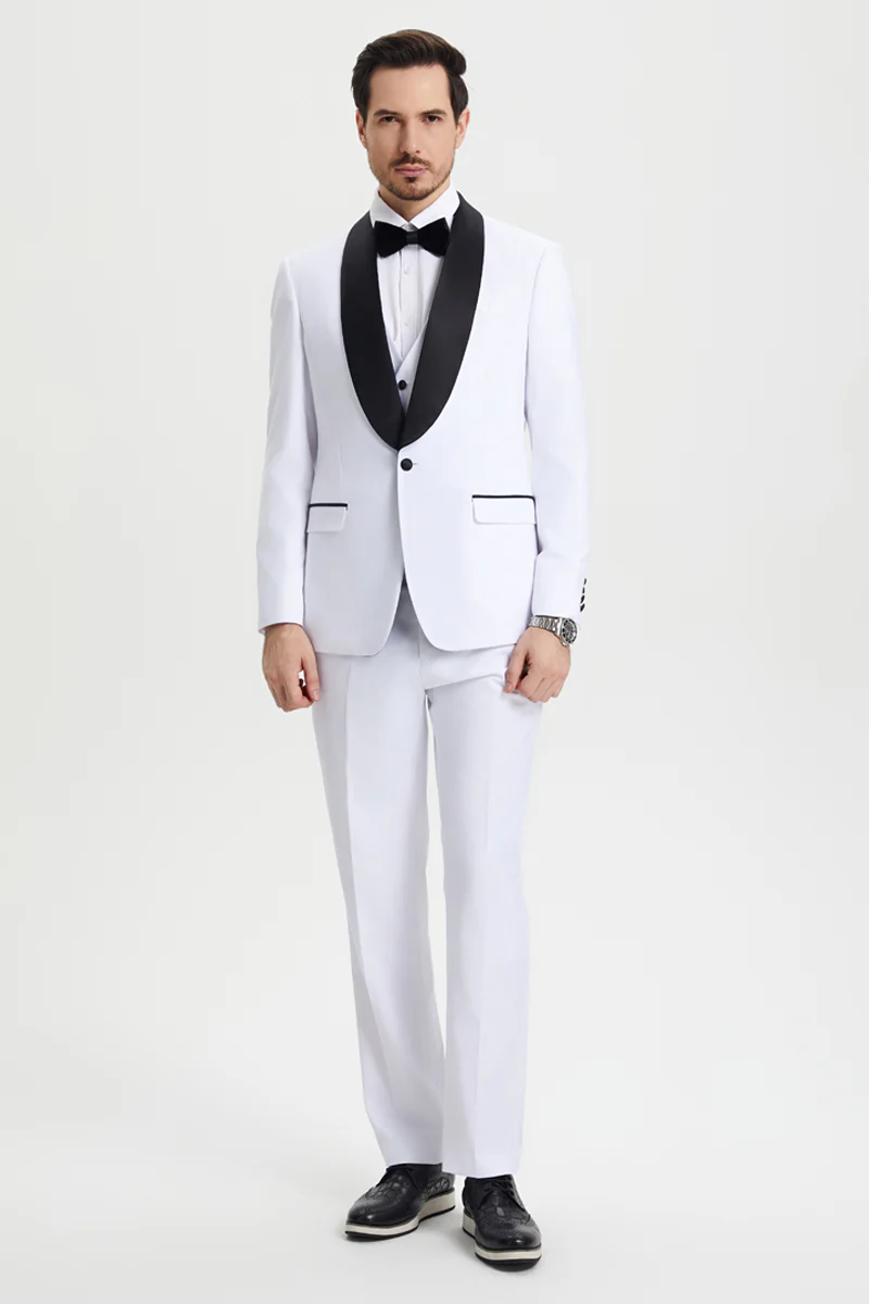 Men's Stacy Adams Vested One Button Shawl Lapel Designer Tuxedo in White - Image 5