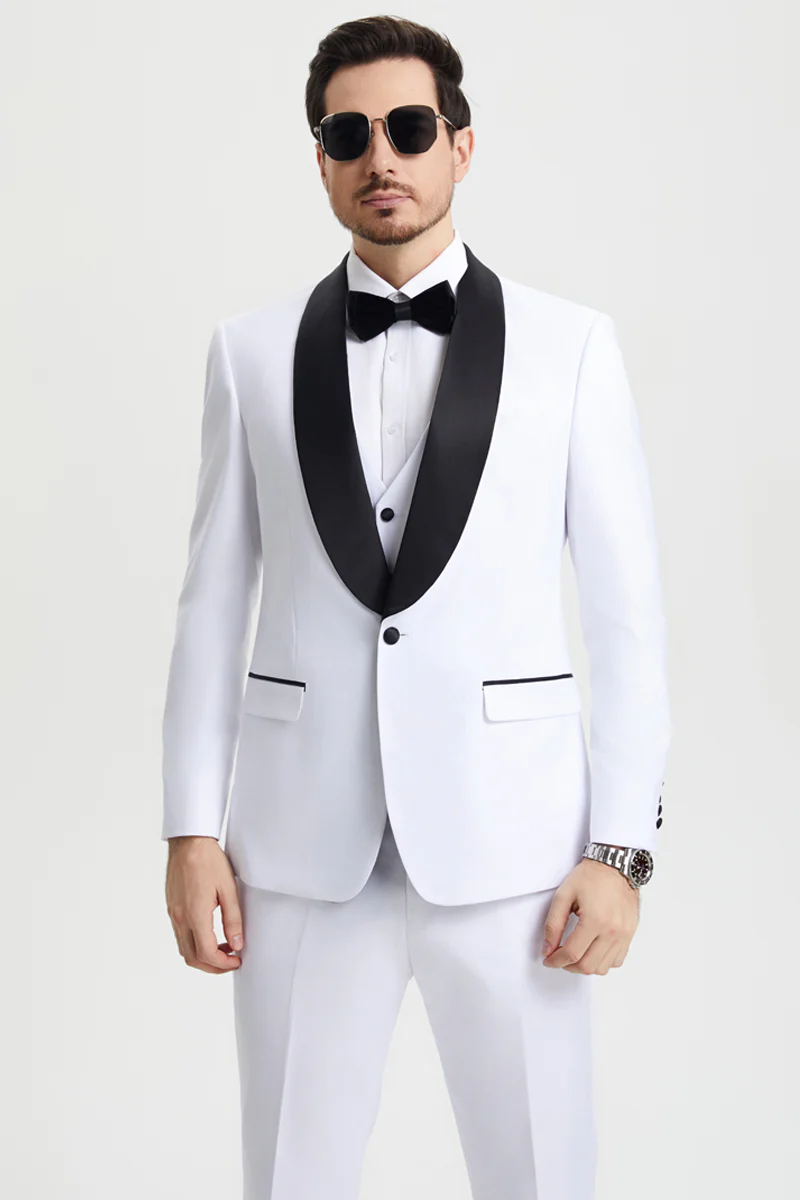Men's Stacy Adams Vested One Button Shawl Lapel Designer Tuxedo in White - Image 6