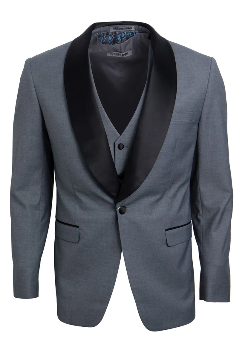 Men's Stacy Adams Vested One Button Shawl Lapel Tuxedo in Grey - Image 3