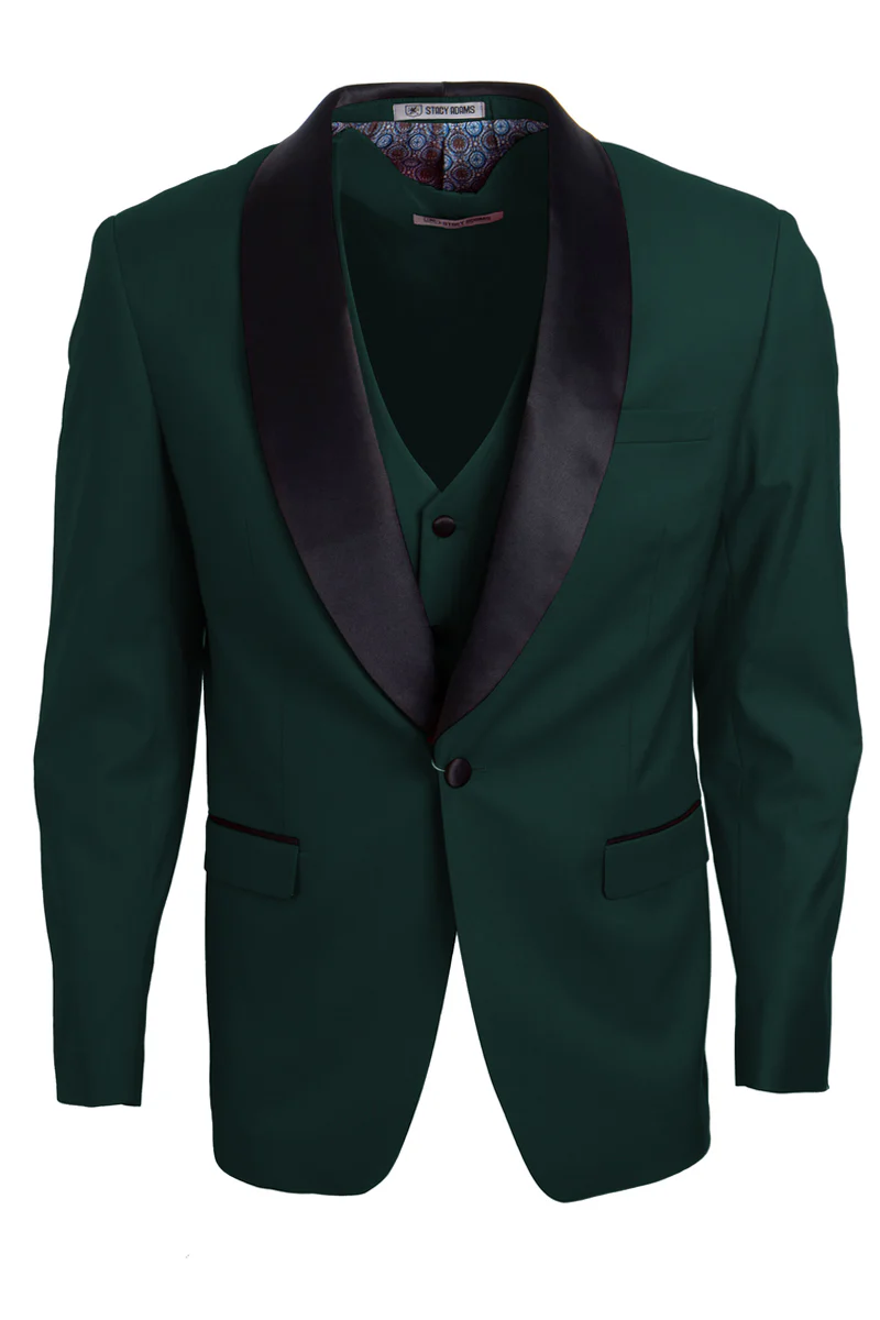Men's Stacy Adams Vested One Button Shawl Lapel Tuxedo in Hunter Green - Image 3