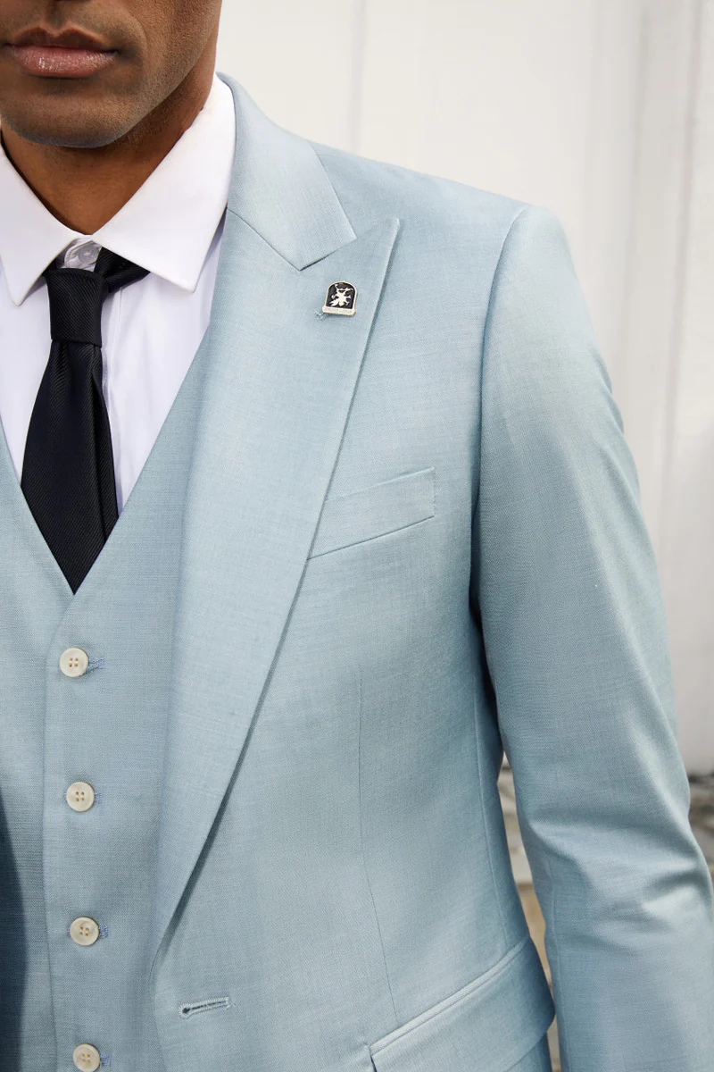 Men's Stacy Adam's Vested Summer Peak Lapel Suit in Sky Blue - Image 3